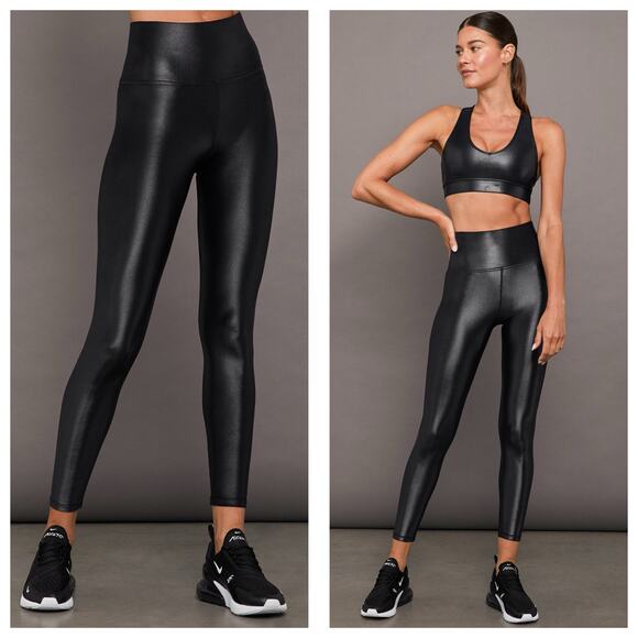 Carbon38 Black Legging Size Large Takara Shine Stretch Hi Rise Glossy - Picture 1 of 14